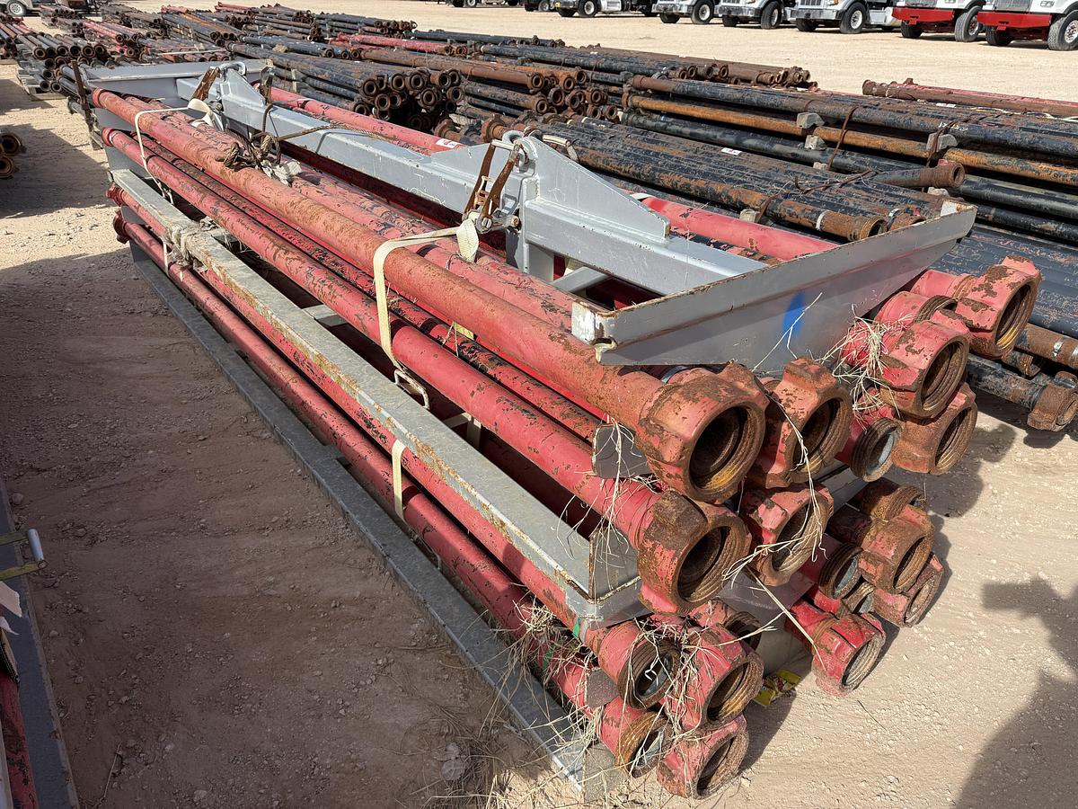 Used (24 X $) 3” X 15’L FIG 1502 15K WP FLOW IRON W/ (2) 2-TIER STACKABLE PIPE RACKS