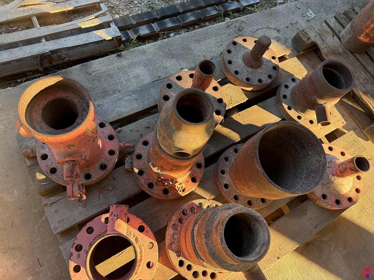 Used (3) PALLETS W/ WELL HEAD ADAPTER FLANGES, SWAGES, & RELATED