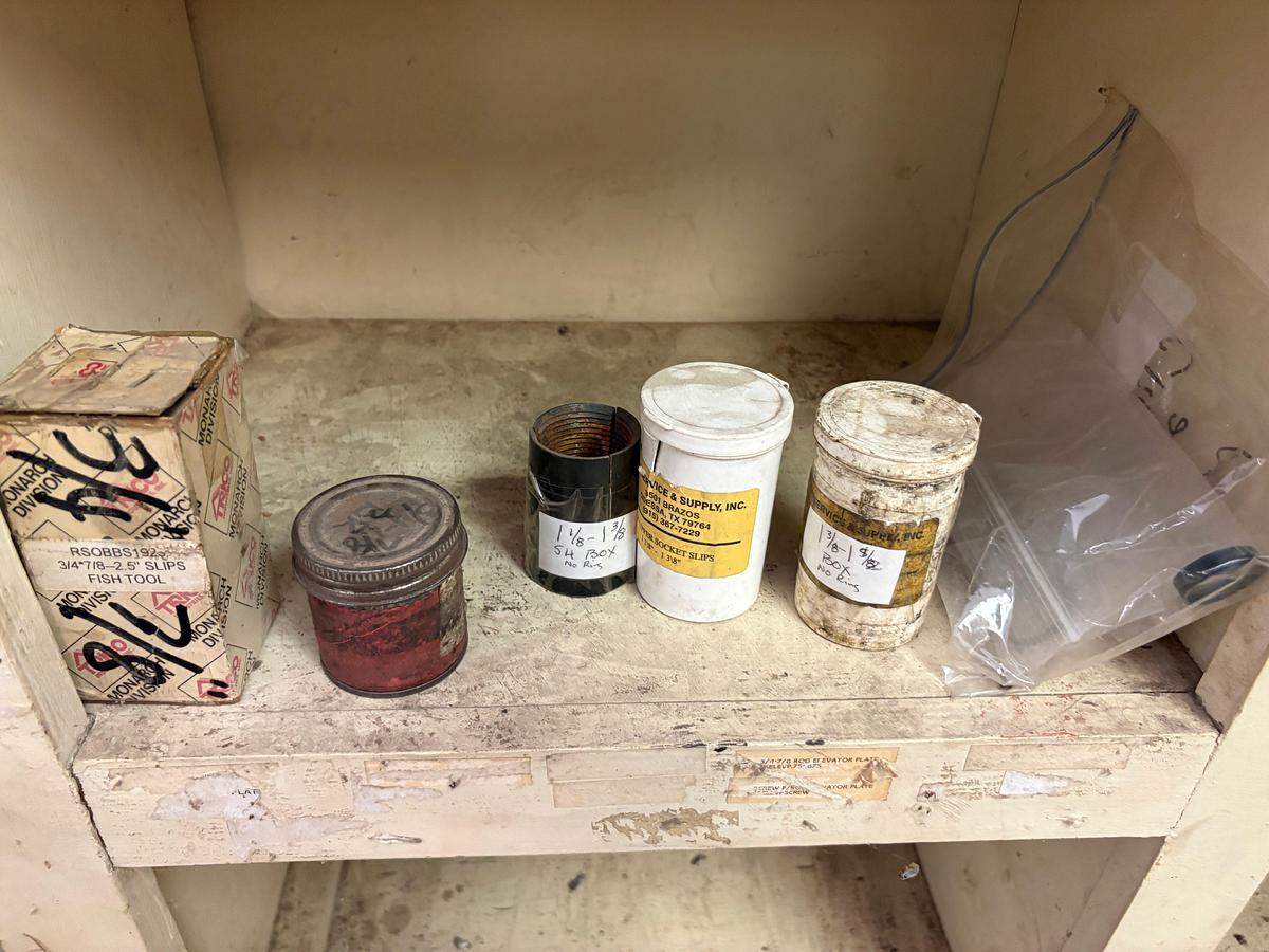 Used (4 bins) w/ sucker rod fishing tools; Overshots, swab mandrels, swab cups, etc.