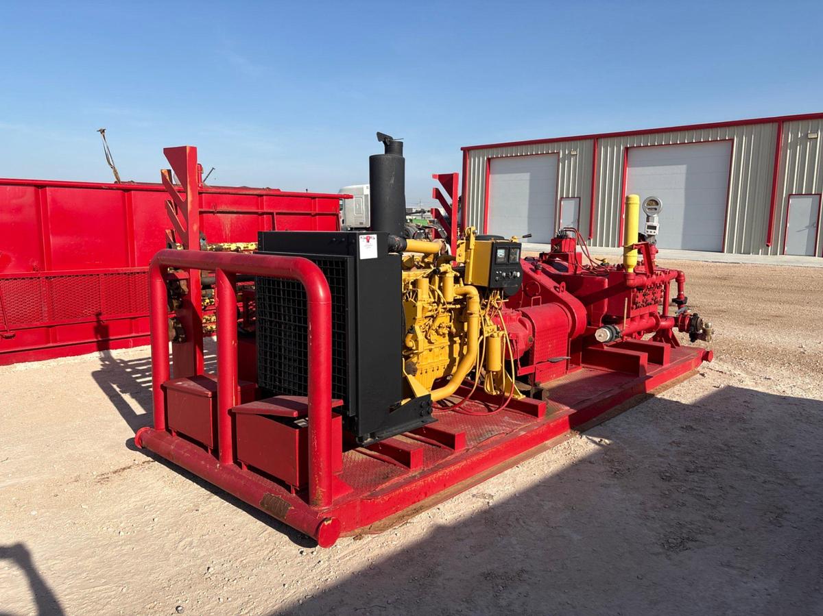 Used Gardner Denver TEE triplex pump unit, skidded