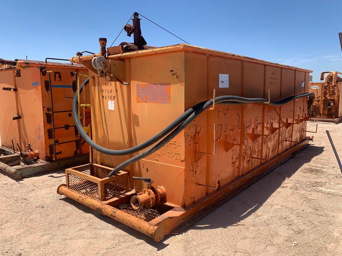 Used 21’ L x 9’ W x 8’ T 115 Bbl Open Top Skidded Tank