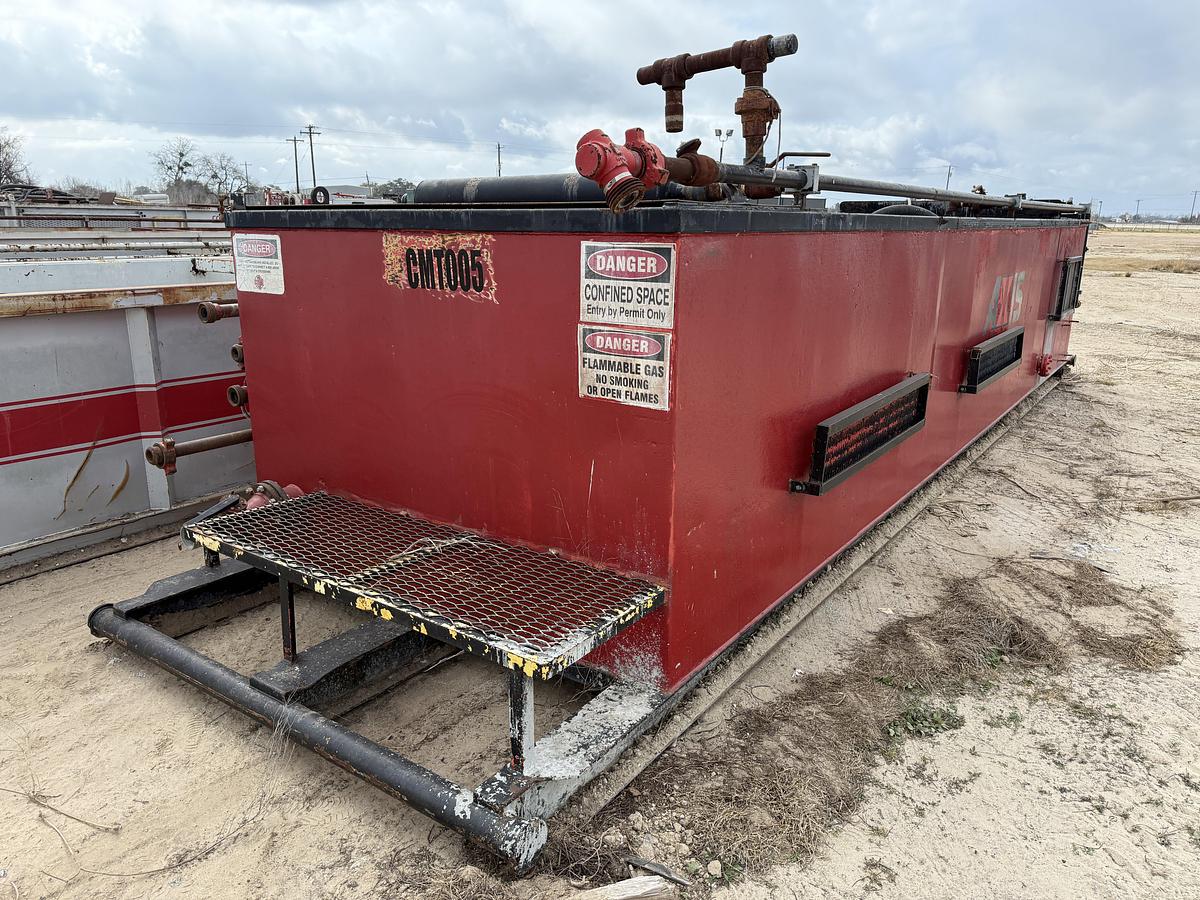 Used 30’ X 8’ X 5’ 4-COMP CEMENT MIXING TANK W/ (2) AGITATORS, CATWALK, & IRON RACK