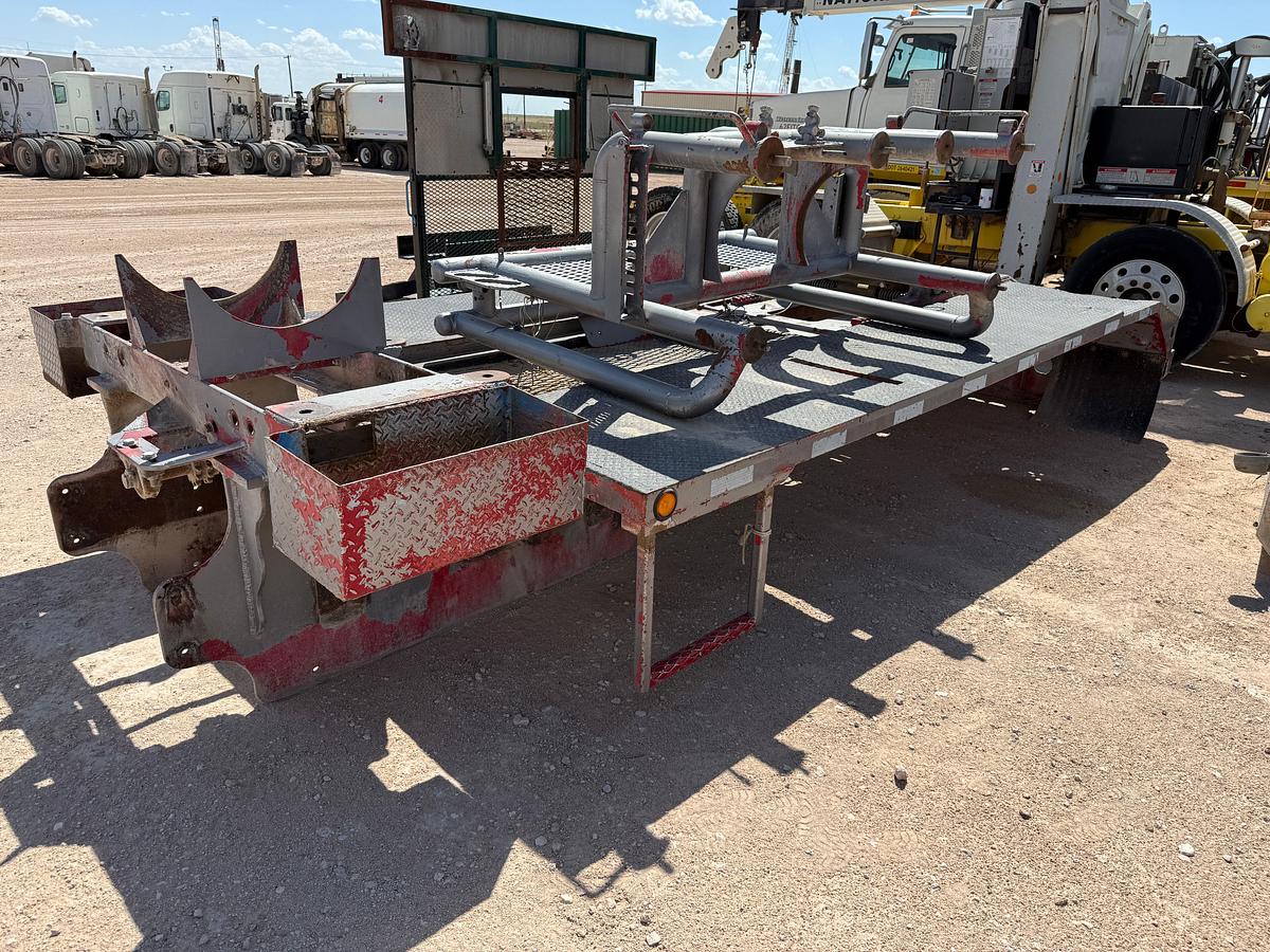 Used 16’L x 96”W HD STEEL WINCH BED W/ HEADACHE RACK F/ WINCH, ROLLING TAILBOARD, & AIR SLIDE FIFTH WHEEL