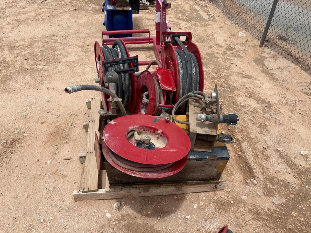 Used (2 pallets) w/ (10) assorted hose reels & parts for pneumatic lube skid