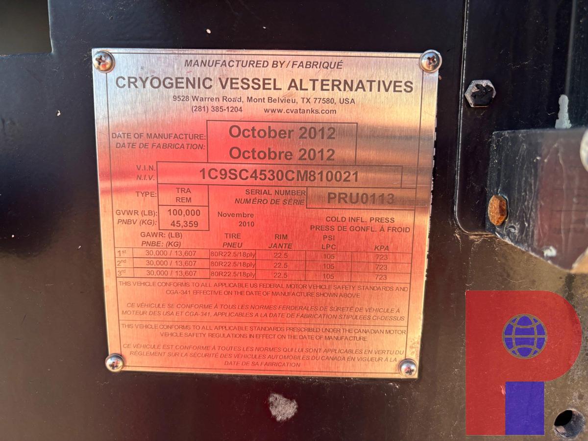 Used 2012 CRYOGENIC VESSEL ALTERNATIVES 3-AXLE 15K 2,000 HP DOUBLE PUMPER TRAILER