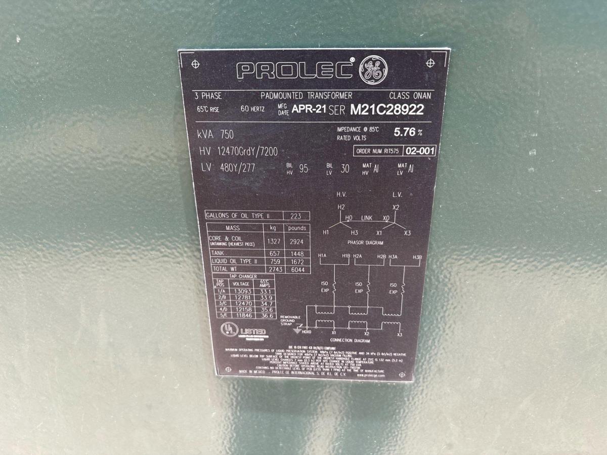 Used Prolec 3-phase 750kVA padmounted transformer