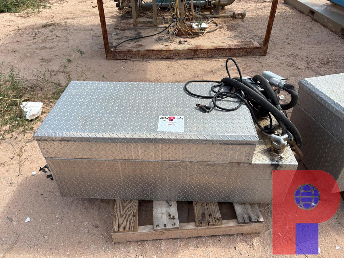 Used RDS 51 GALLON FUEL TRANSFER TANK/ TOOLBOX COMBO W/ TRANSFER PUMP & HOSE