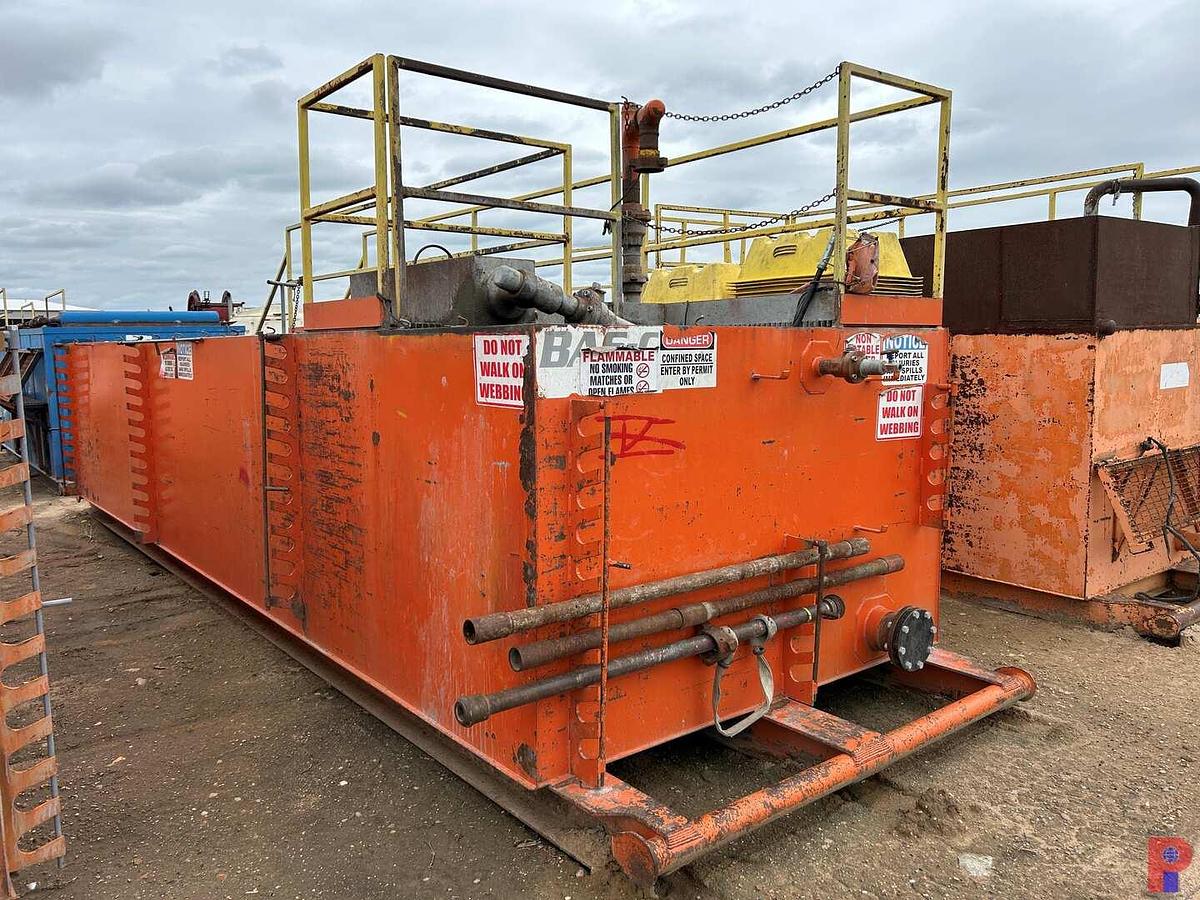 Used 28’ X 8’ X 5’ (3)-COMP. 192 BBL. MUD TANK W/ CATWALK, DEGASSER, IRON RACKS
