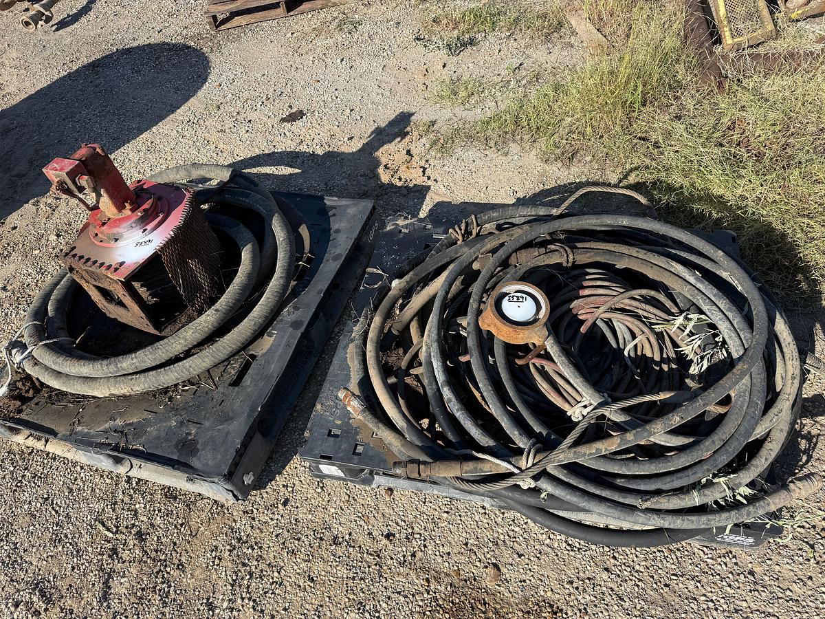 Used (2) PALLETS W/ GEARMATIC 8K LBS HYD AUX CATLINE WINCH, ASSORTED HYD & AIR HOSES
