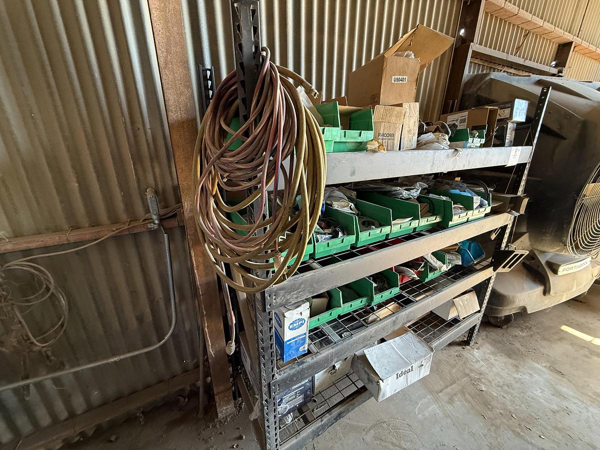 Used 77”L X 24”W X 78”H 4-SHELF RACK W/ TRUCK PARTS & RELATED