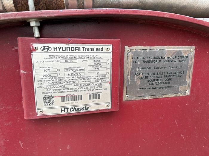 Used 2019 HYUNDAI TRANSLEAD T/A CHEMICAL TRANSPORT TRAILER