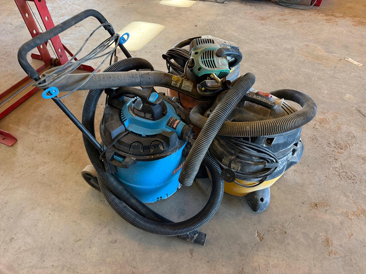 Used (3) SHOP-VAC TYPE VACUUMS & WEED EATER 25cc GAS BLOWER