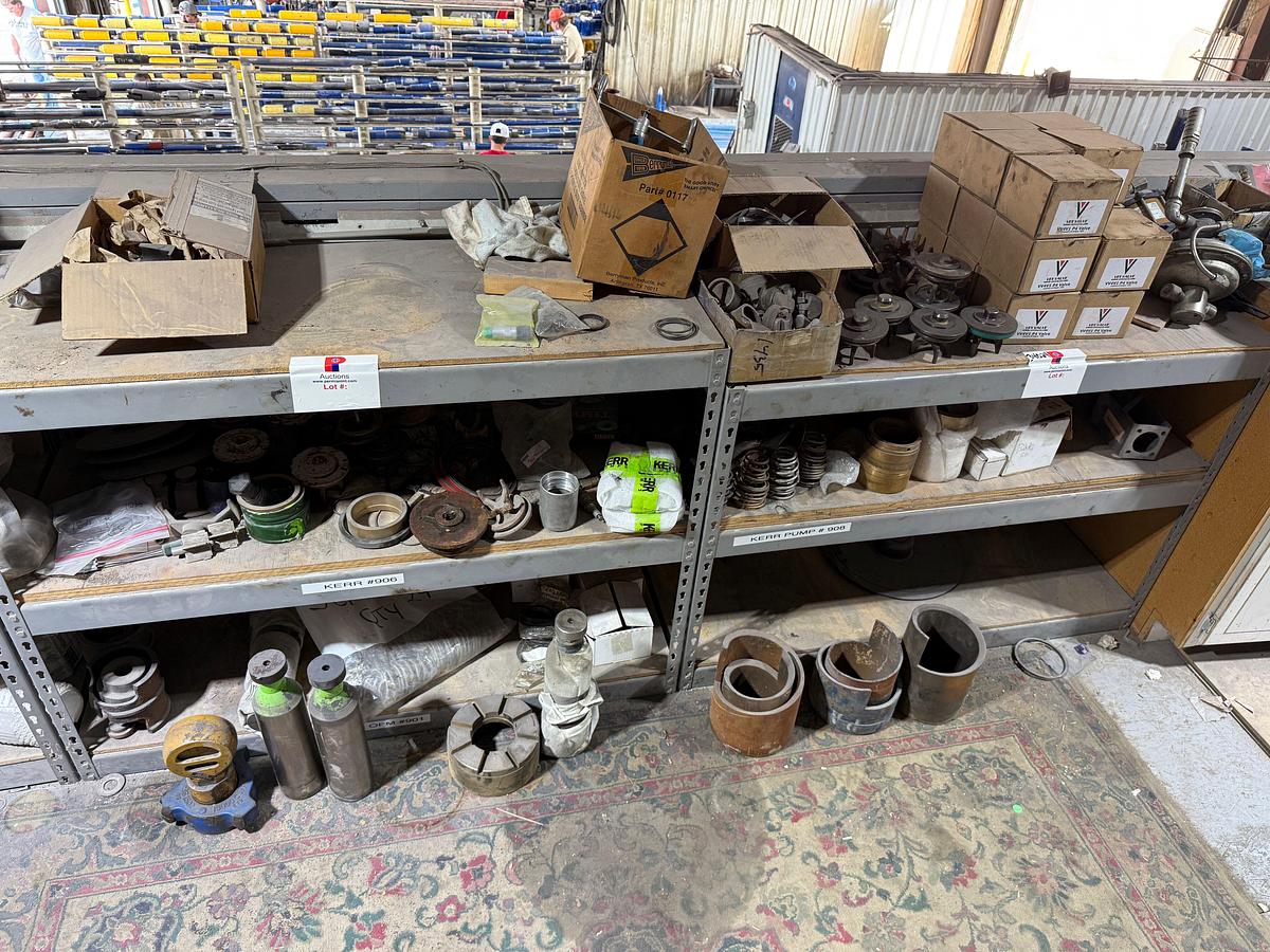 Used 6-SHELVE SECTION OF KERR & SOME OFM TRIPLEX PUMP PARTS