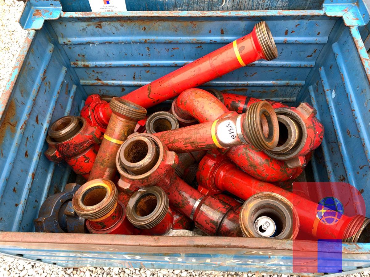 Used 2 BINS OF (20) 3” FIG 1502 15K WP STYLE 10 & STYLE 50 CHIKSANS, PUP JTS, AND 45’S