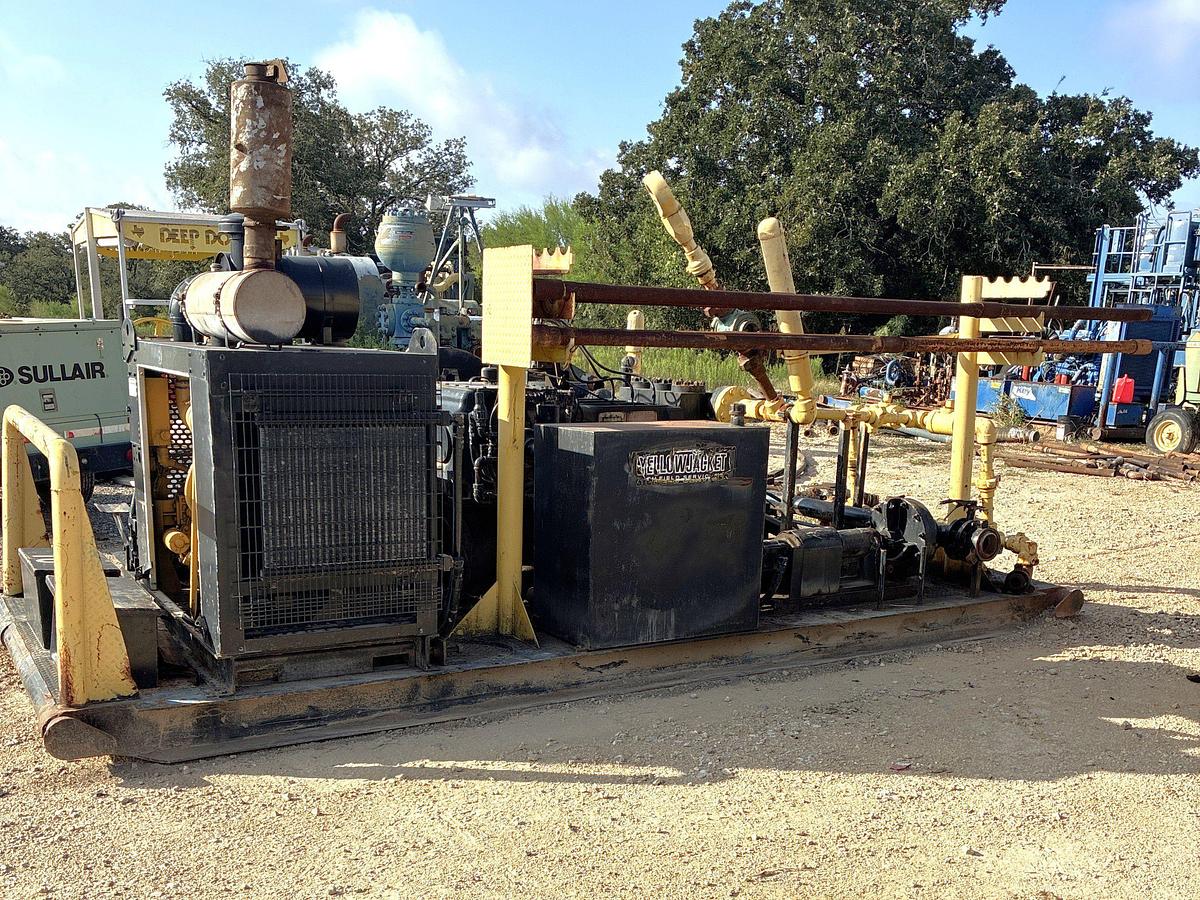 Used GARDNER DENVER TEE 5K TRIPLEX WELL SERVICE PUMP P/B CATERPILLAR 6-CYL ENGINE, SKIDDED