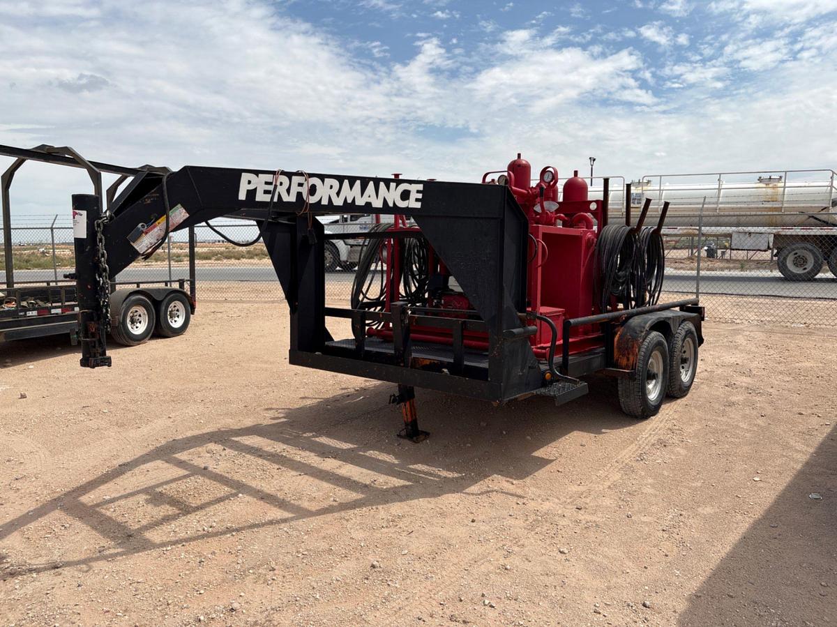 Used 3-station closing unit mtd on 12’ x 7’ t/a gooseneck trailer