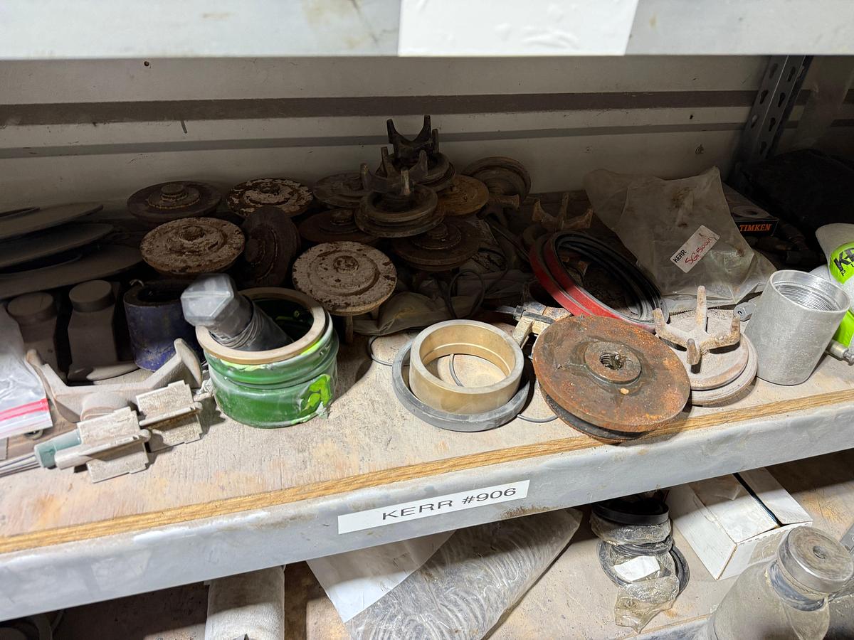 Used 6-SHELVE SECTION OF KERR & SOME OFM TRIPLEX PUMP PARTS