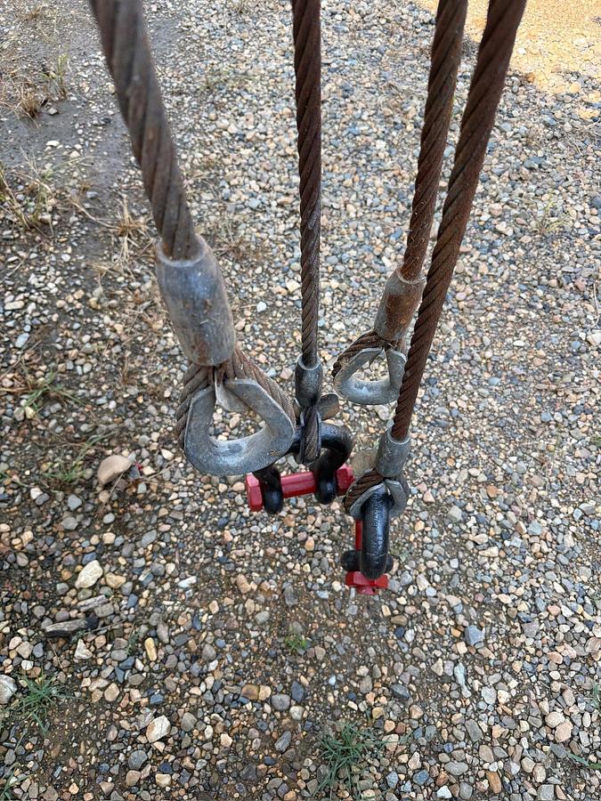Used 3/8" x 8' 4-Leg Wire Rope Bridle Sling Rating 29,000 lbs with 2-Crosby 17 ton shackles
