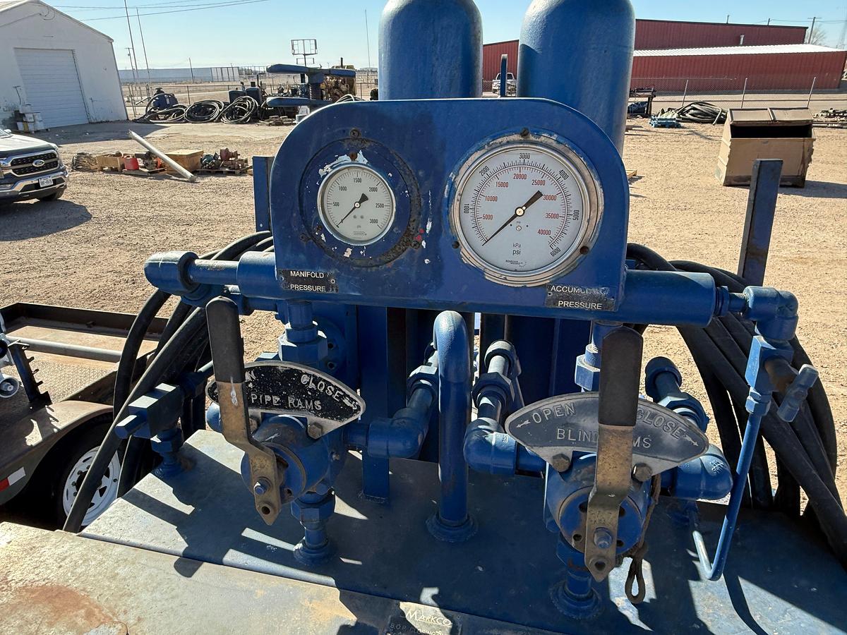 Used 7-1/16 5M 2-7/8 DBL HYD BOP 2-STATION MTD ON 2008 BT T/A BP ACCUMULATOR CLOSING UNIT TRAILER