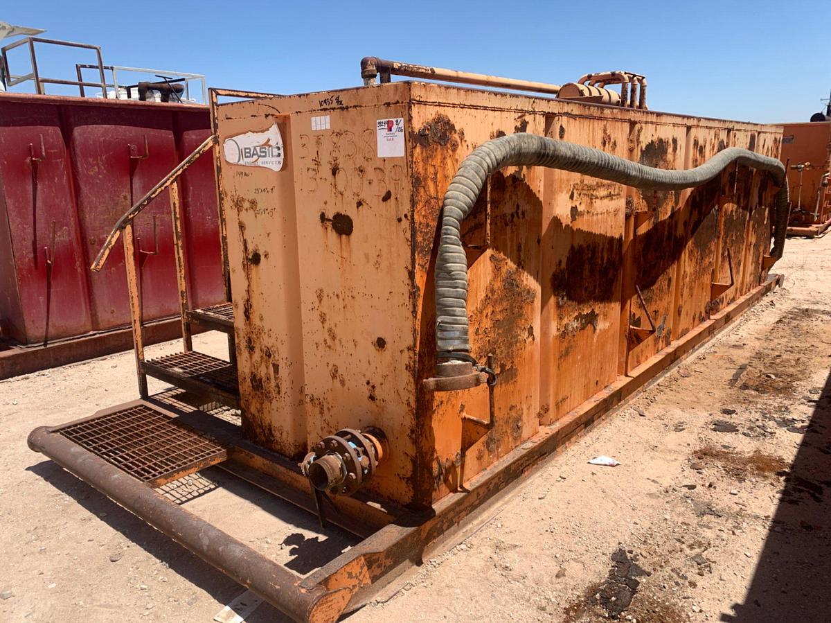 Used 25’ L x 8’ W x 8’ T 149 bbl Open Top Skidded Tank