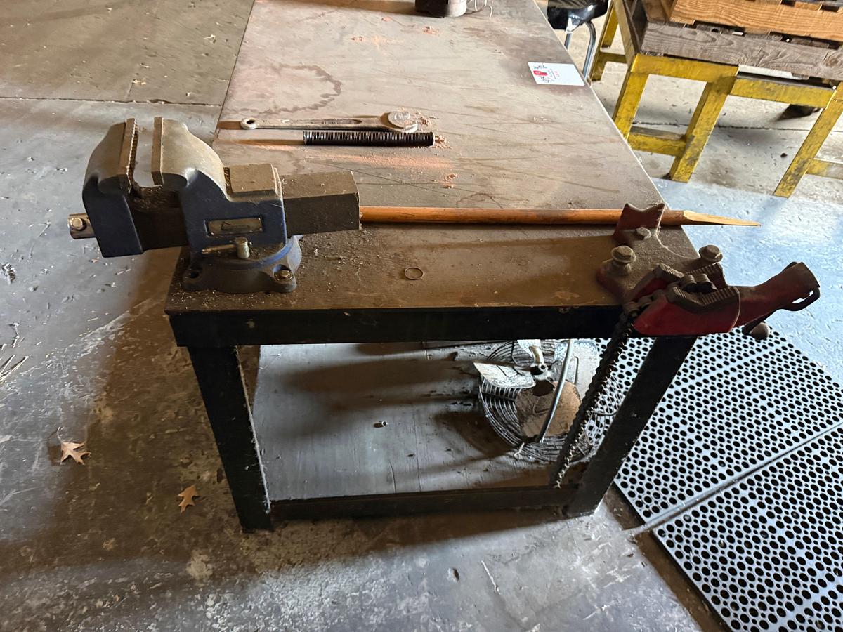 Used 6”x3’x32” METAL WORKING TABLE W/ BENCH & CHAIN VICE