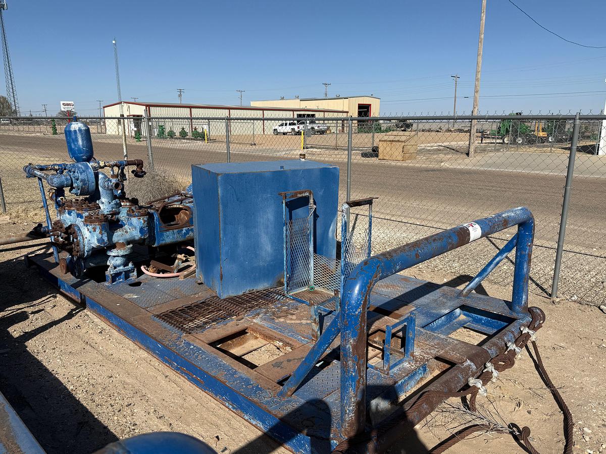 Used GARDNER DENVER FXYDJA DUPLEX PUMP MTD ON 15’ X 8’ SKID (NO POWER)