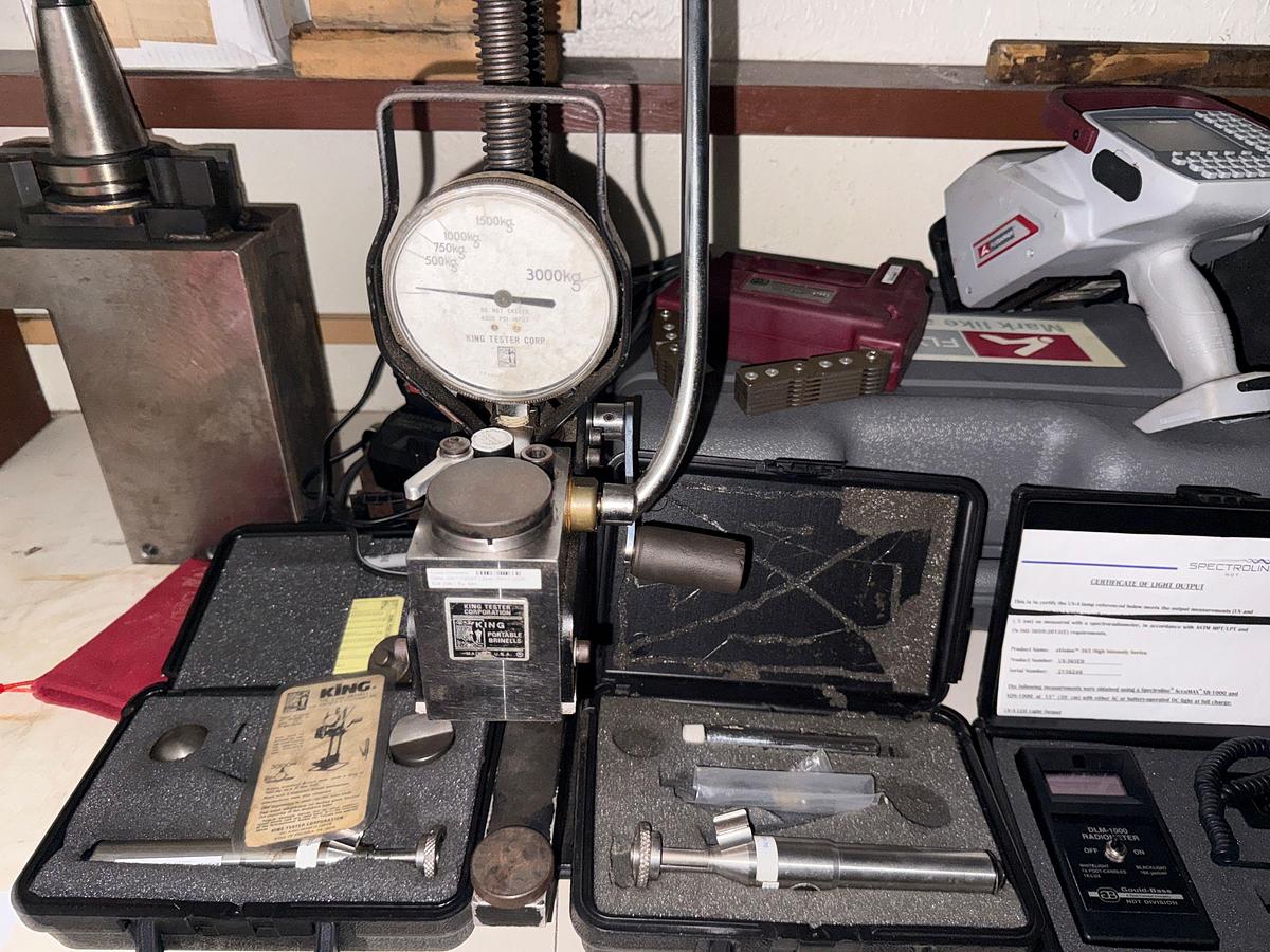 Used SECTION W/ DIGITAL COMPONENTS, PARKER 1115VAC MPI TESTER, KING PORTABLE BRINNEL, FLYMARKER, SPI HARDNESS TESTER
