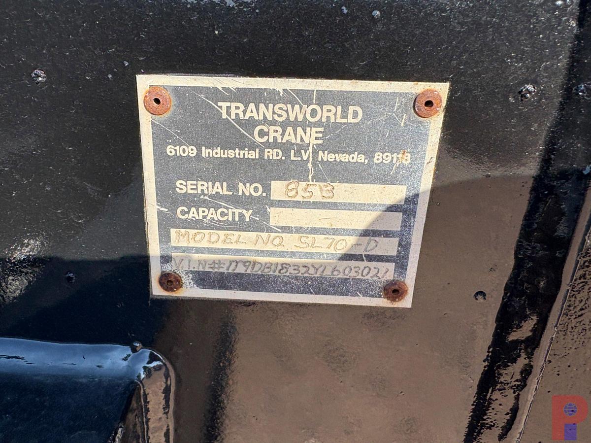 Used 2000 TRANSWORLD CRANE SL70-D 26’L 3-AXLE BOOM DOLLY STINGER TRAILER