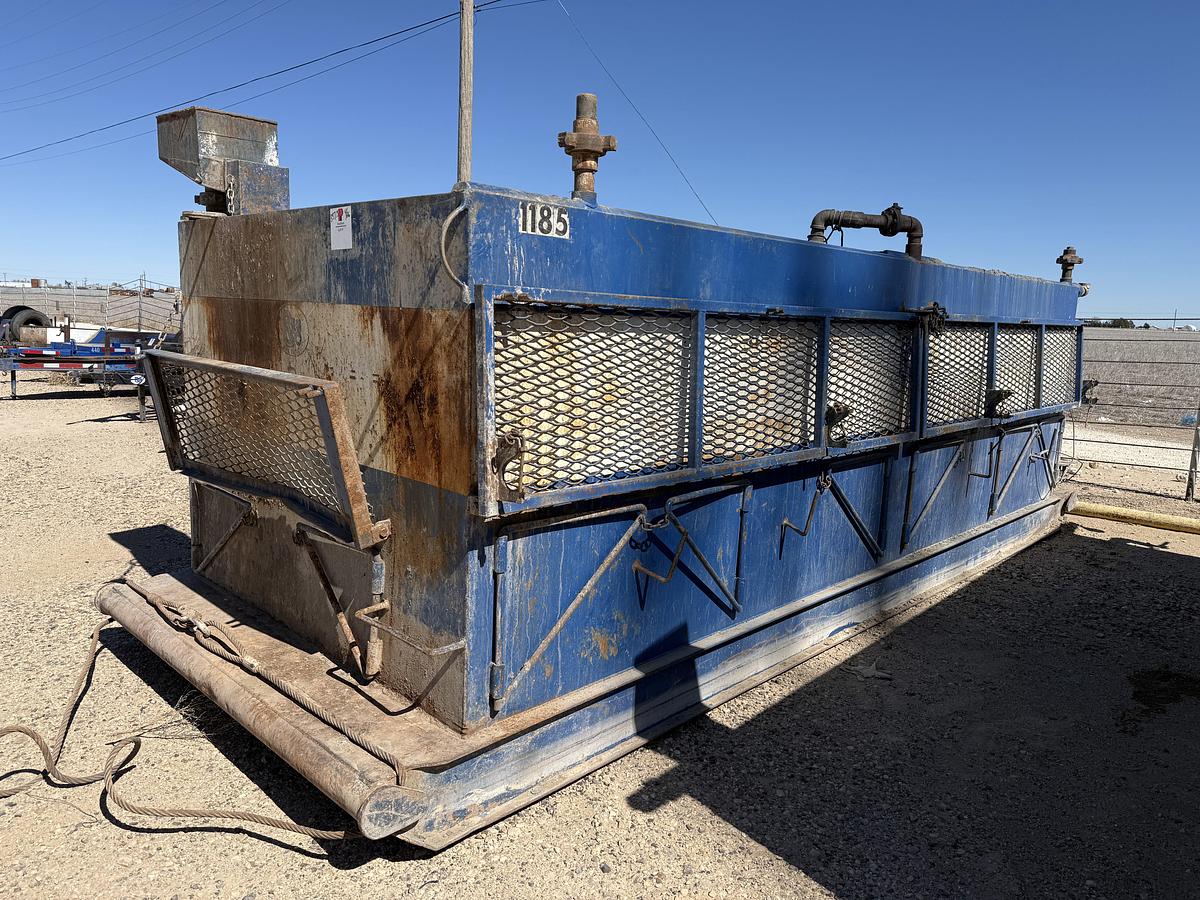 Used 100 BBL 17.9’ X 6.7’ X 5’ 2-COMP. REVERSE PIT TANK W/ IRON & HOSE RACK