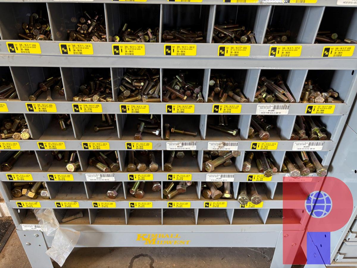 Used (3) KIMBALL MIDWEST BOLT BINS W/ CONTENTS
