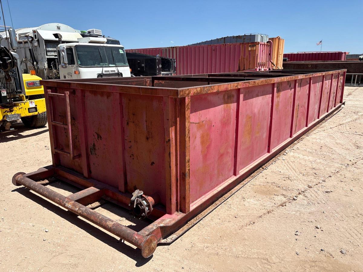 Used 34’ x 8’ x 4’ open top fluid tank, skidded