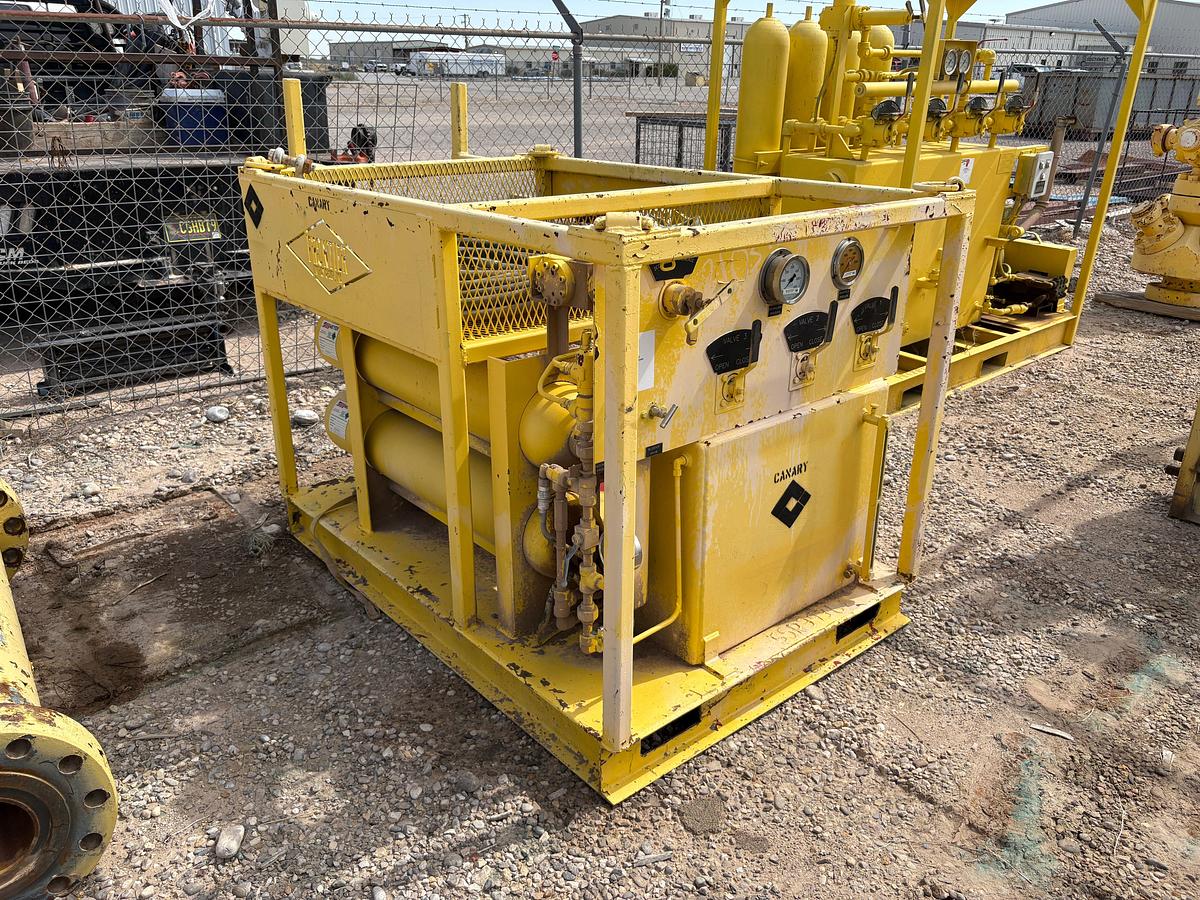 Used Frontier 3-station closing unit, skidded