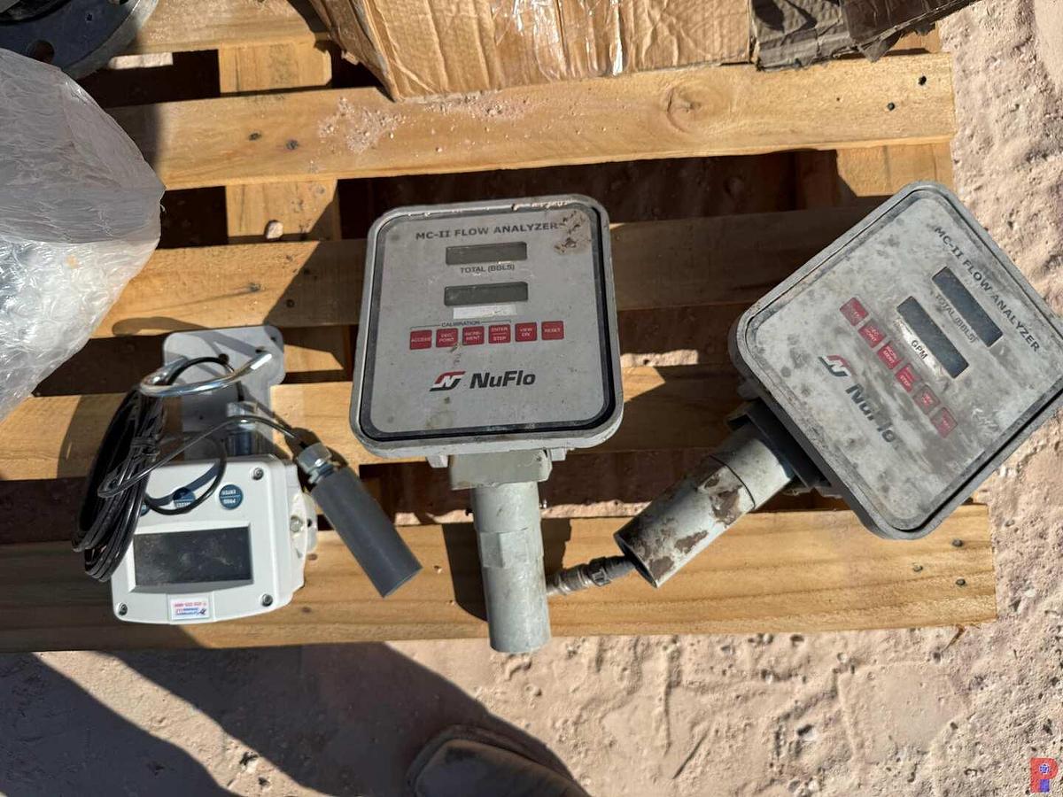 Used (2) PALLETS W/ (2) NUFLO MC-II ANALYZER, (2) UNUSED TURBINES INC. WP FLOW LOG, (8) HAMMER WRENCHES, (4) 10K FLUID GAUGE, & MISC