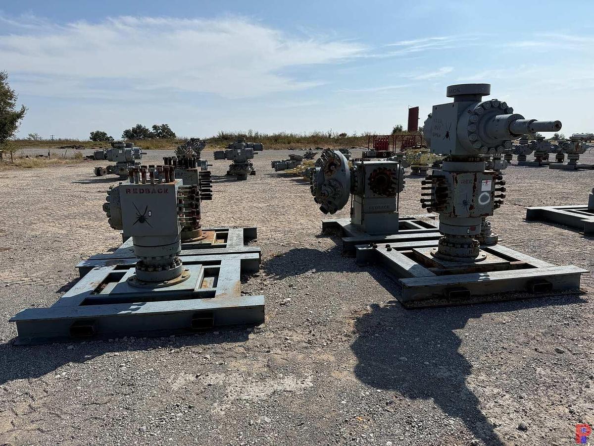 Used (4) 7’ X 6’ FRAC VALVE / BOP TRANSPORT SKIDS W/ 7-1/16” 15K WP MAN. FRAC VALVE, GOAT HEAD, VALVE BODIES, & ADAPTER SPOOLS