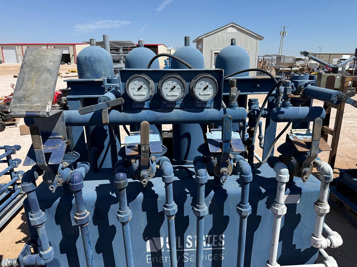 Used MEYERS 4-STATION 4-BOTTLE DIESEL POWERED ACCUMULATOR CLOSING UNIT, SKIDDED