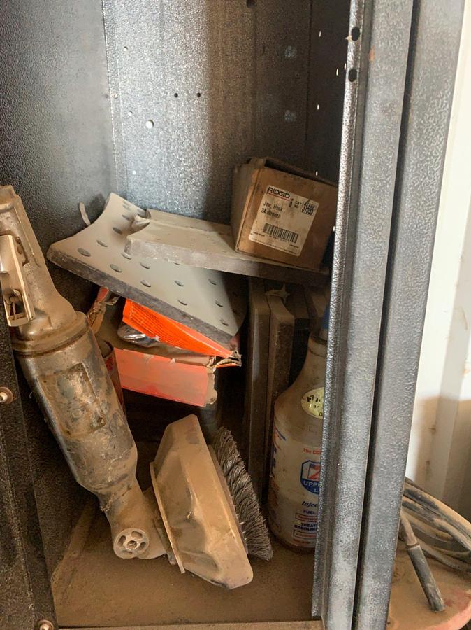 Used 5’ x 2’ x 3’ Shop Table w/ All its contents and 4 Door Locker