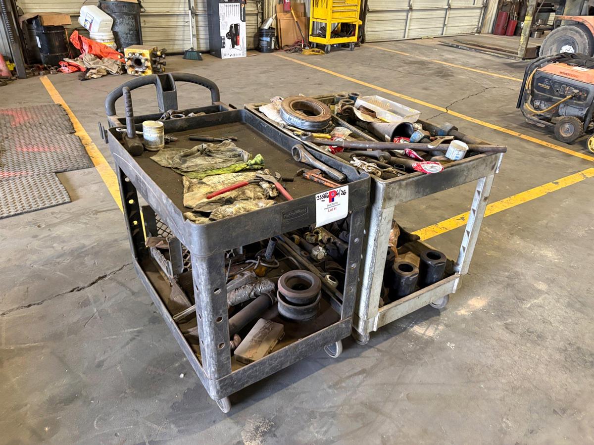 Used (2) Rubbermaid rolling tool carts w/ contents