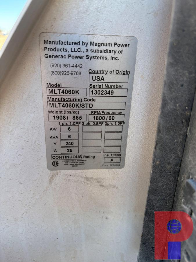 Used MAGNUM MLT4060K 6KW S/A BUMPER PULL LIGHT TOWER