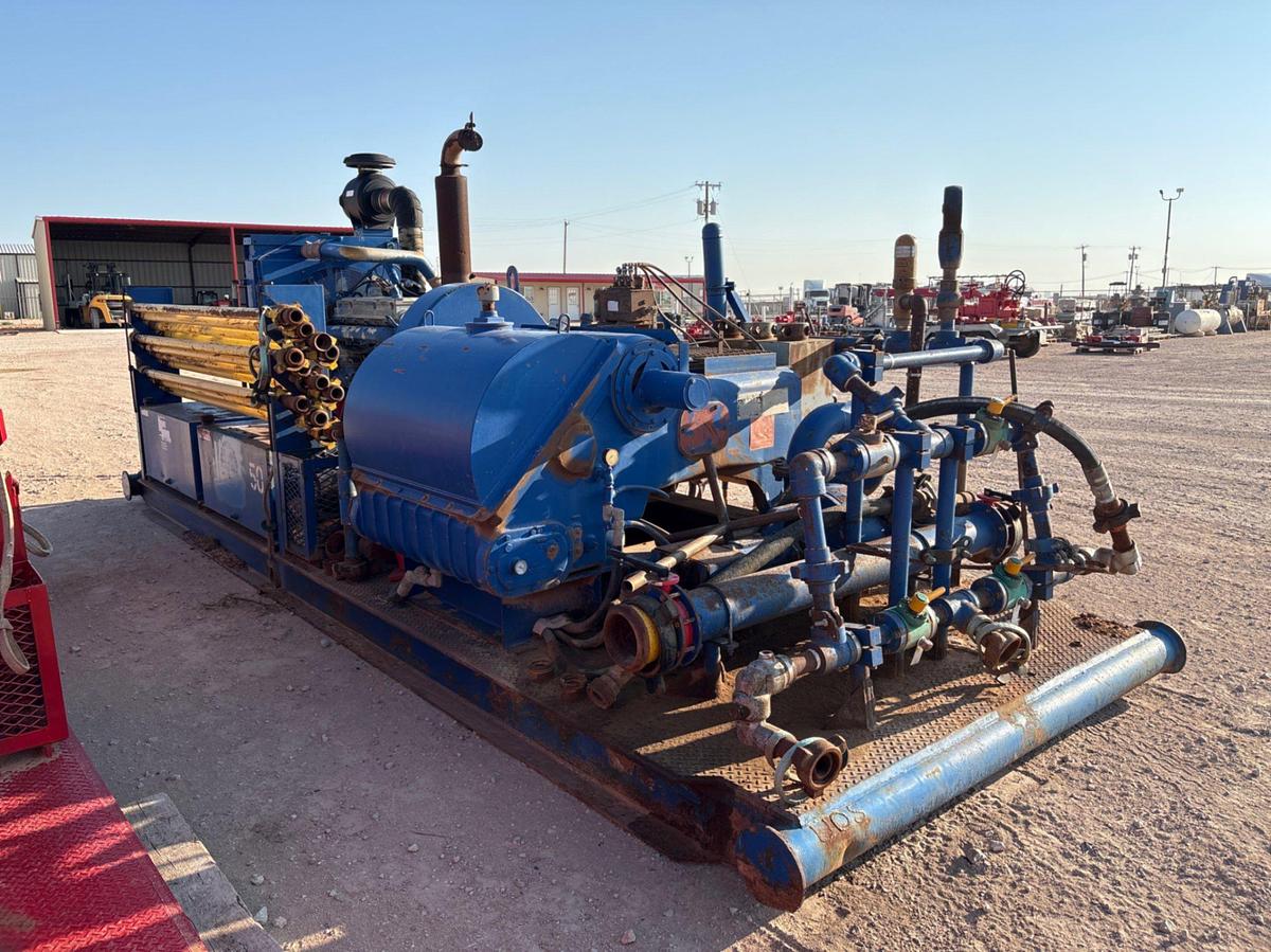 Used Gardner Denver PAH triplex pump unit, skidded