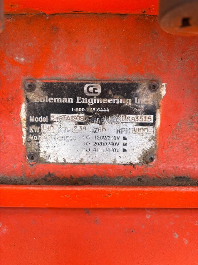 Used Coleman engineering C16TA190S 190KW DIESEL POWERED GENERATOR