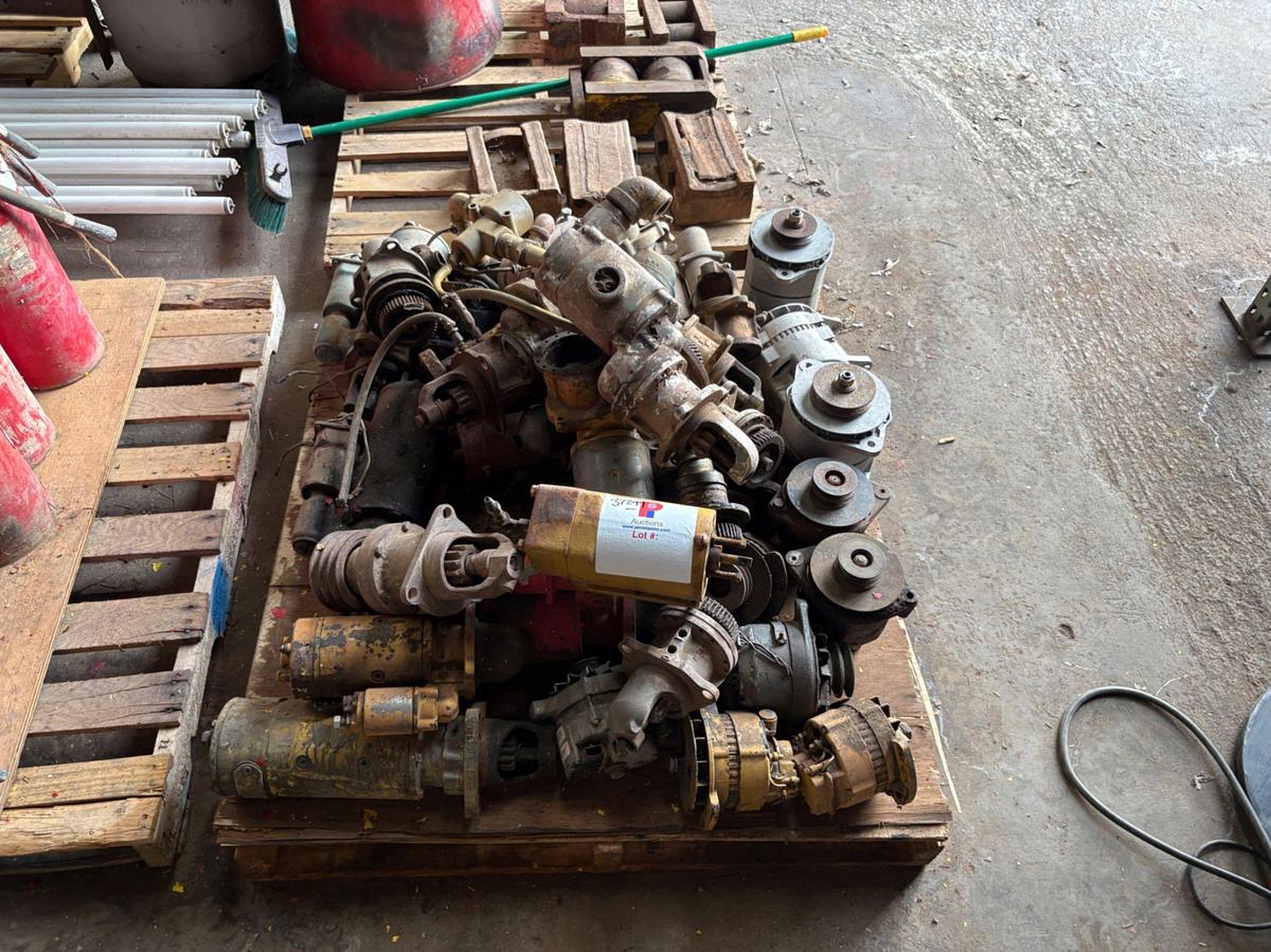 Used (3 pallets) of assorted pulley/drive belts, engine starters & fire extinguishers