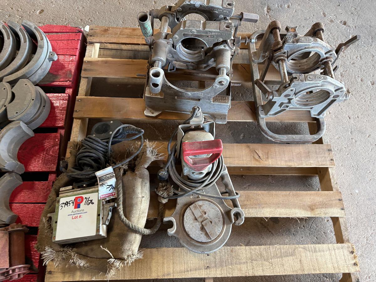 Used (2) PALLETS W/ MCELROY FUSION MACHINE ADAPTERS, COUPLERS, 15” PVC INFLATABLE PIPE PLUG, (2) HEATING ELEMENTS