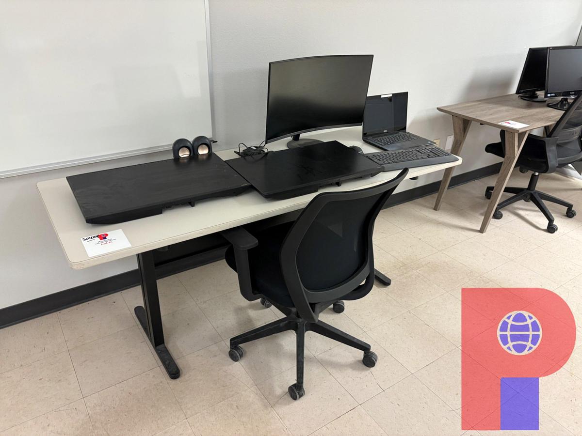 Used 6’ X 2’ X 2.5’ DESK W/ LAPTOP & (3) MONITORS