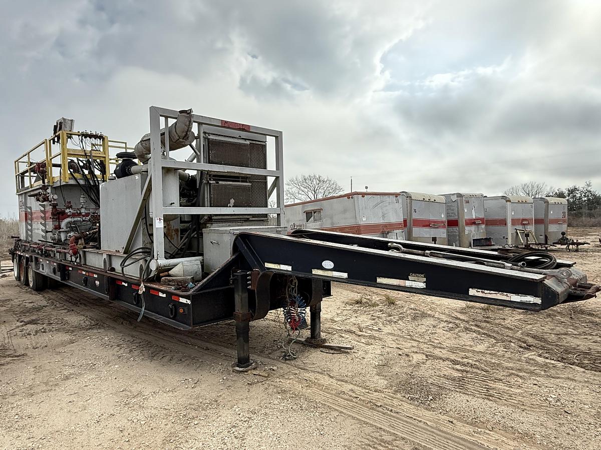 Used OILWELL SA634-5 10K WP TRIPLEX CEMENT PUMP UNIT P/B DETROIT SERIES 60 SKIDDED MTD ON 2007 LUFKIN TRI AXLE NARROW NECK LOWBOY
