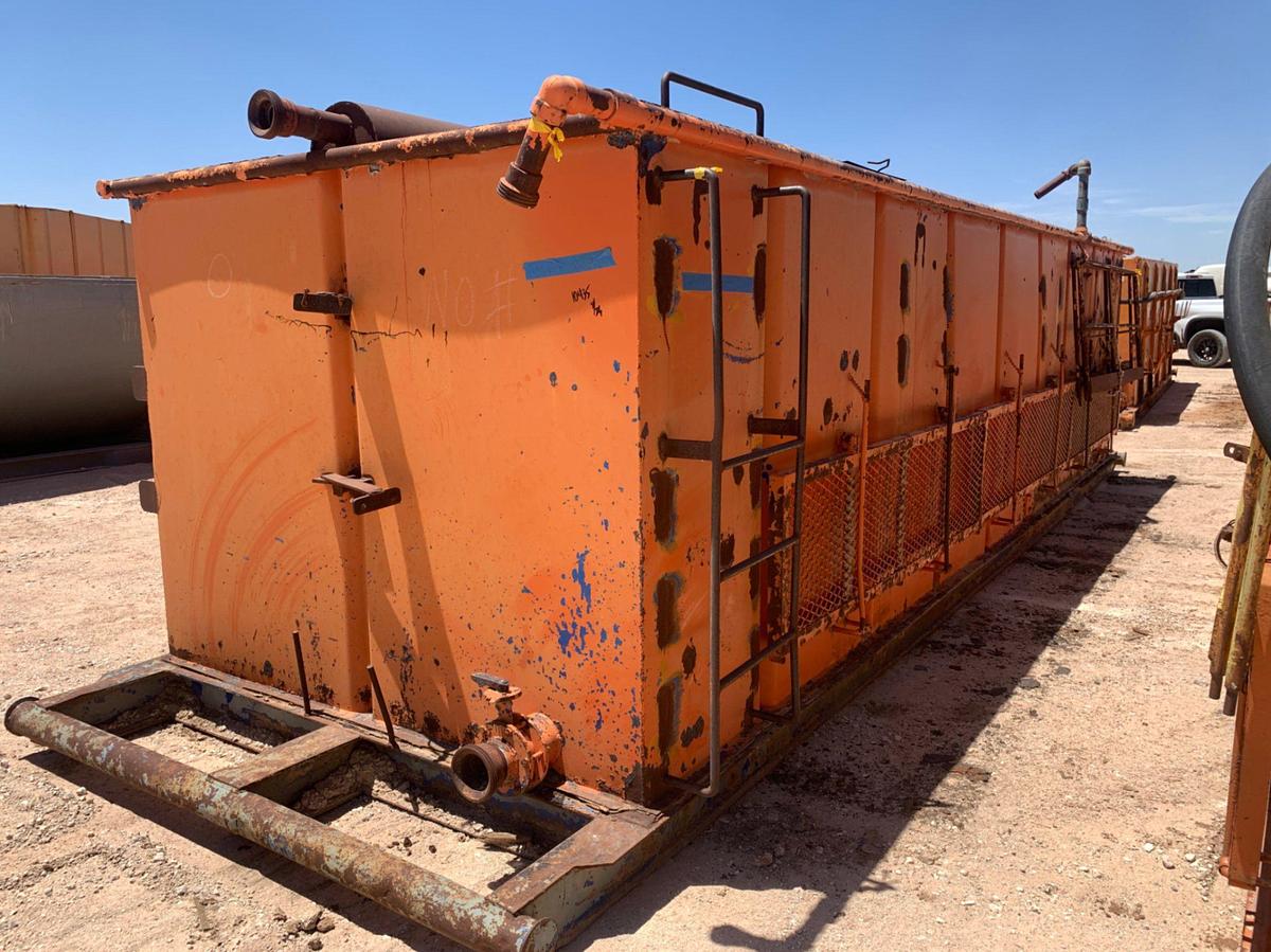 Used 21’ L x 9’ W x 8’ T 115 Bbl Open Top Skidded Tank
