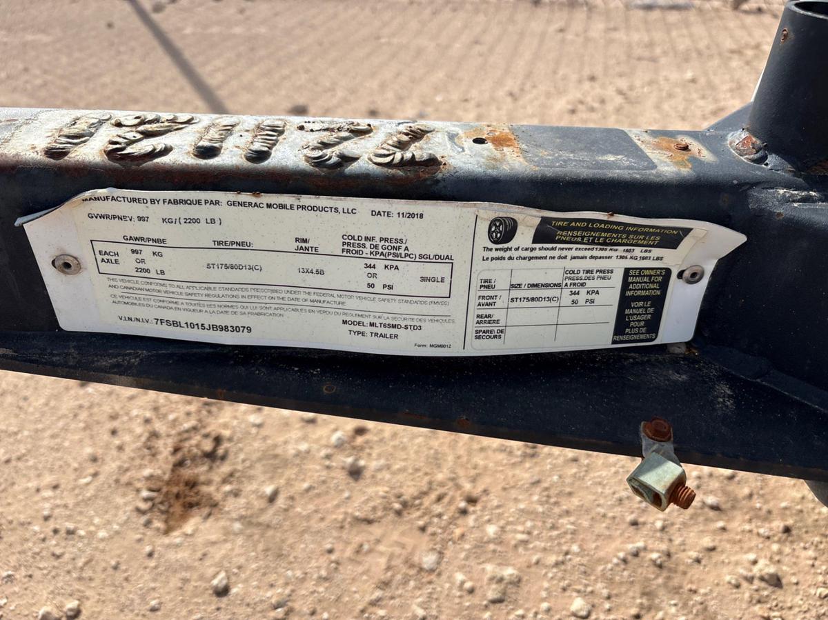 Used 2018 GENERAC MLT6SMD 6KW S/A BUMPER PULL LED LIGHT TOWER