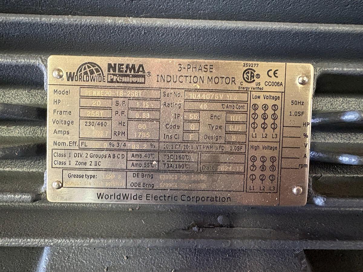 Used UNUSED Worldwide electric corporation 20hp 3-phase electric motor