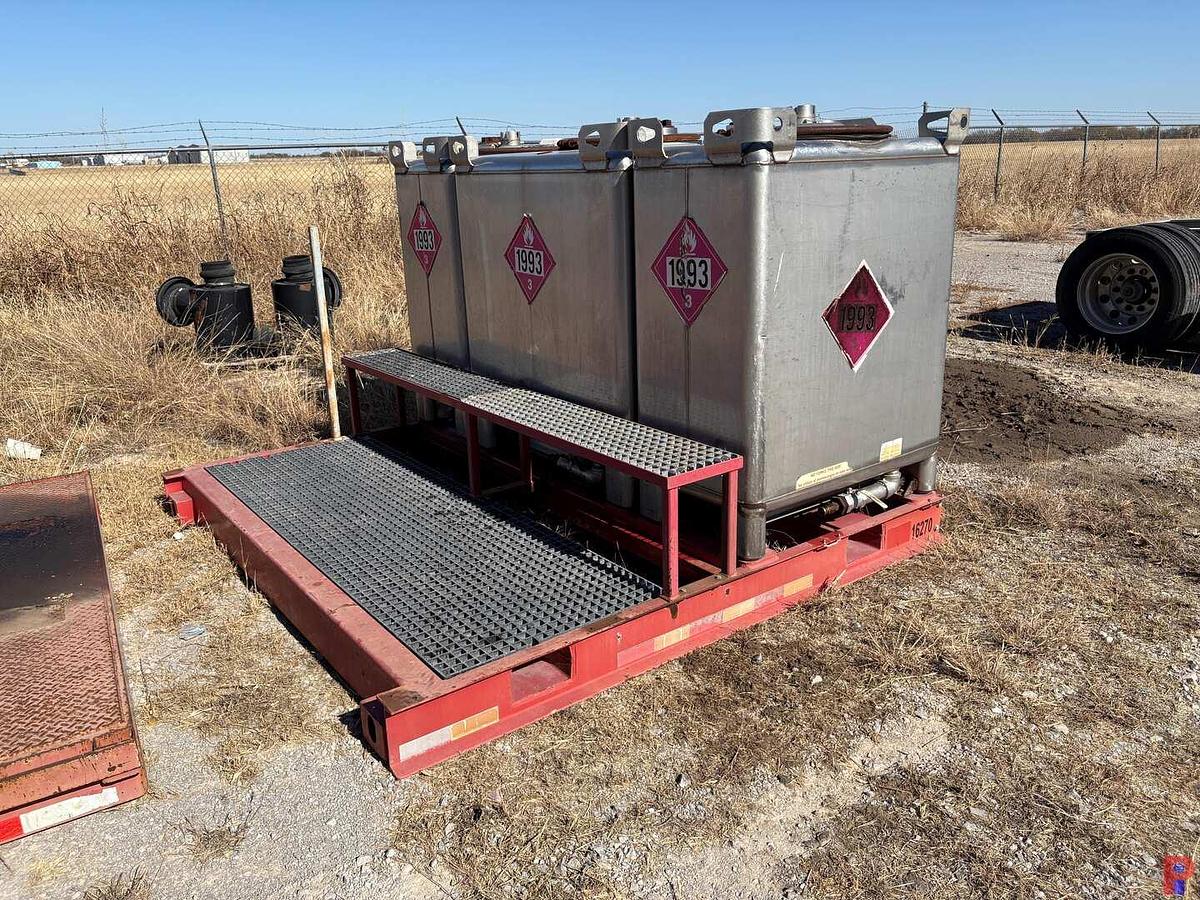 Used 8’ X 8’ HD SKID W/ (3) TRANSTORE STAINLESS STEEL TOTES