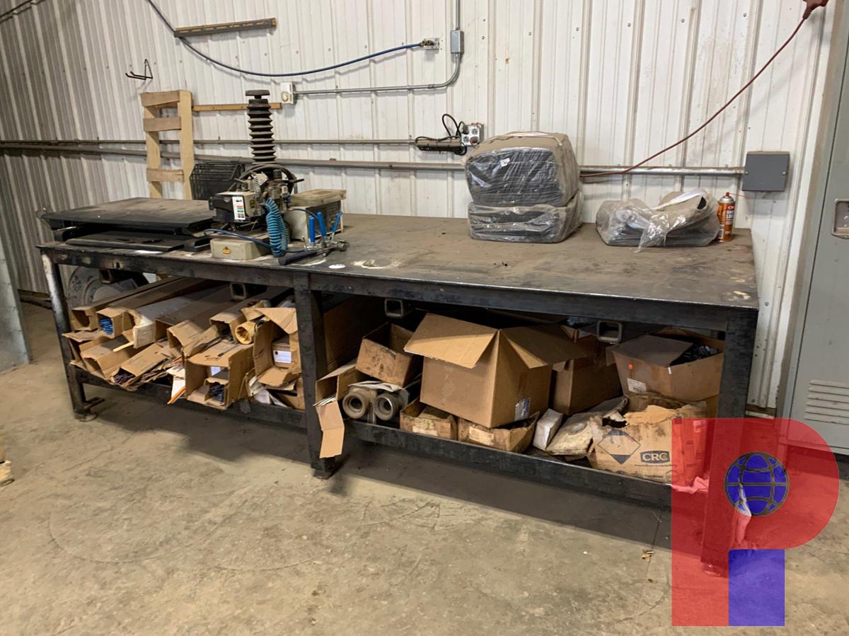 Used 10’ X 4’ X 3’ METAL SHOP TABLE W/ BOTTOM STORAGE SHELF