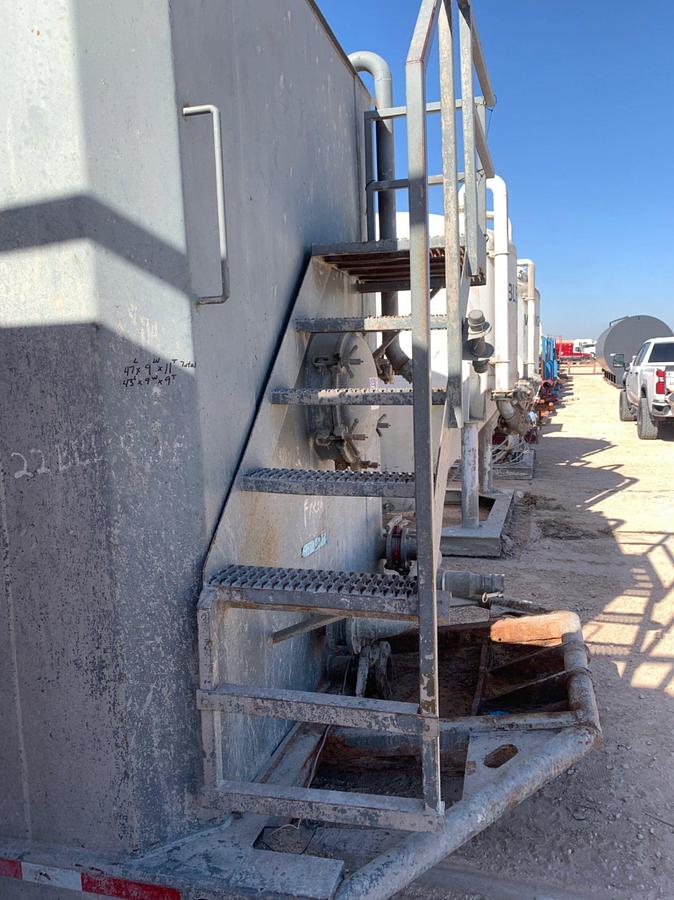 Used 47’ L x 9’ W x 11’ T 620 Barral Skidded Frac Tank